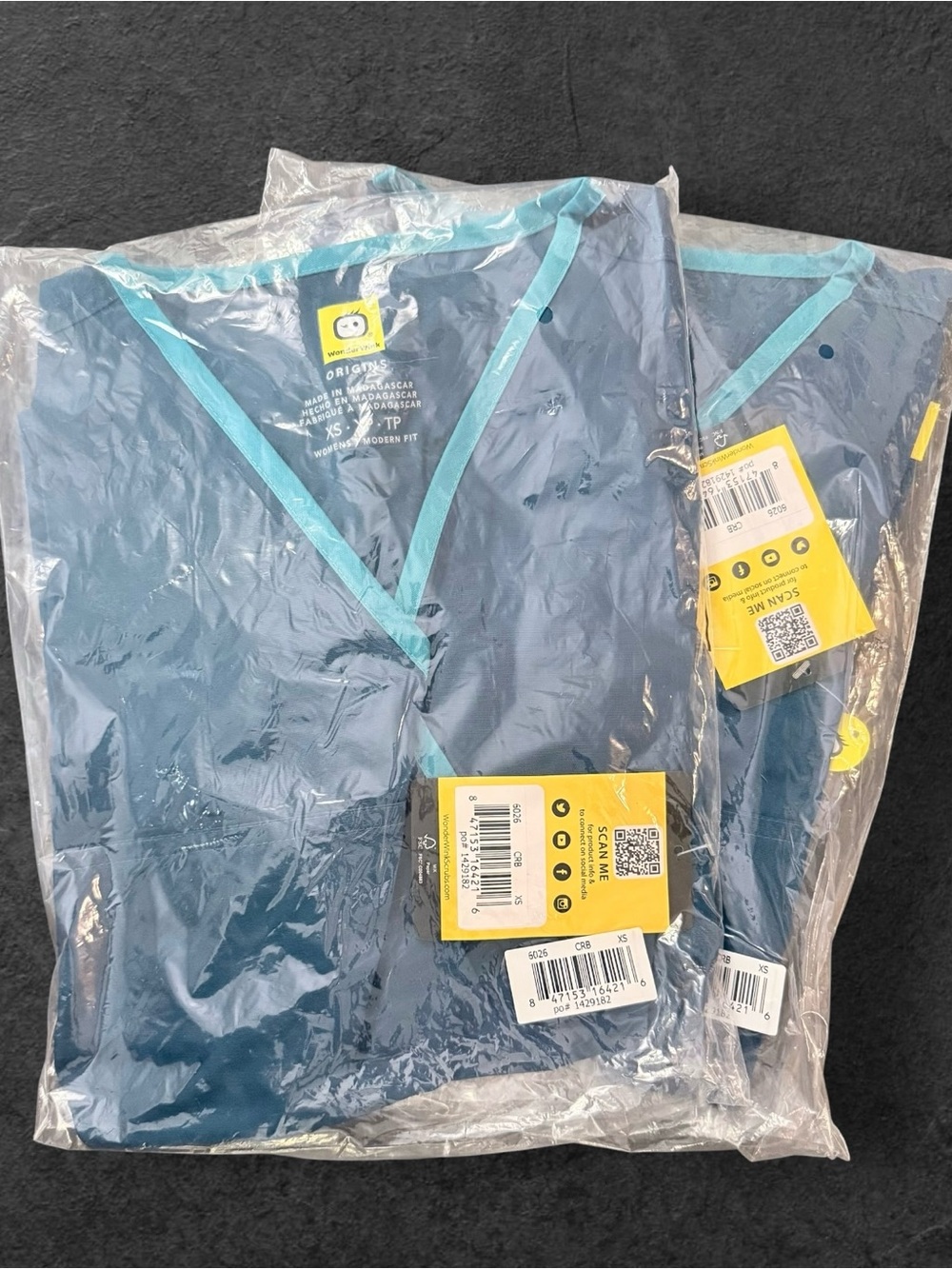 2 Pack WonderWink Origins Scrub Tops Womens XS Caribbean Blue NWT 6026
